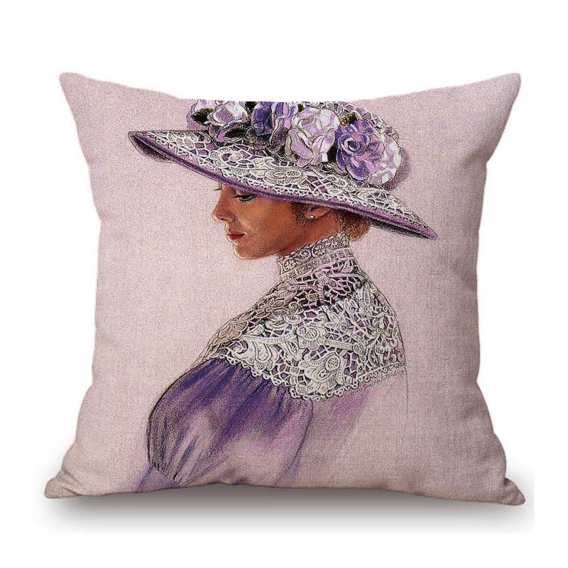 Elegant Lady With Hat Europe Victorian Era Classic Beautiful Woman Oil Painting Linen Sofa Throw Pillow Case Car Cushion Cover
