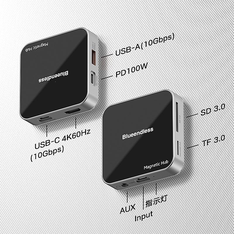 Магнитная док-станция USB-C с HDMI и разветвителем USB 3.2 для ноутбуков и телефонов