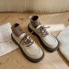 Thick-soled Heightening Small Leather Shoes for Women's Spring and Autumn New Lace-up Retro British Style White Round Head Versatile Single Shoes