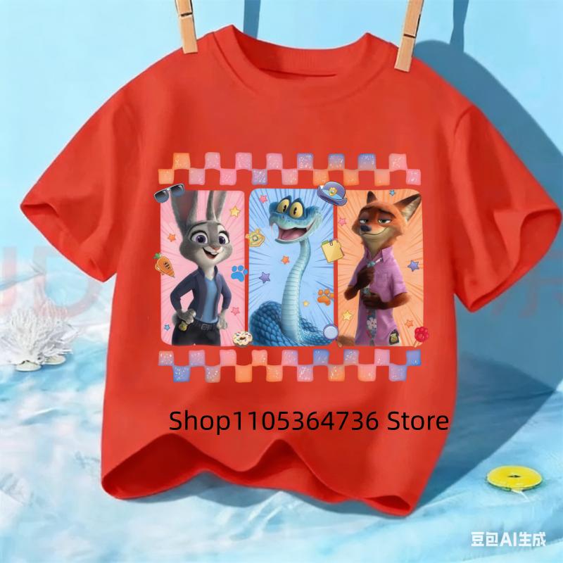 New kids t shirts 4 to 14 years Zootopia 2 Short Sleeve boys Girls 2026 new Summer judy Print nickTShirt