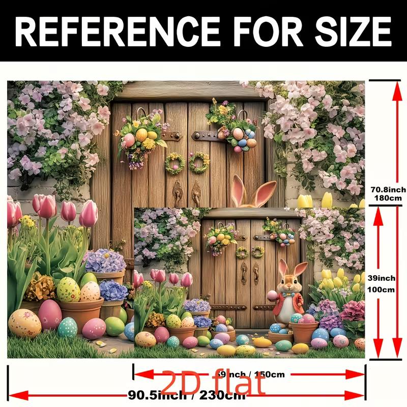 2D Easter Bunny Photo Booth Backdrop, Spring Flowers & Colorful Eggs Background