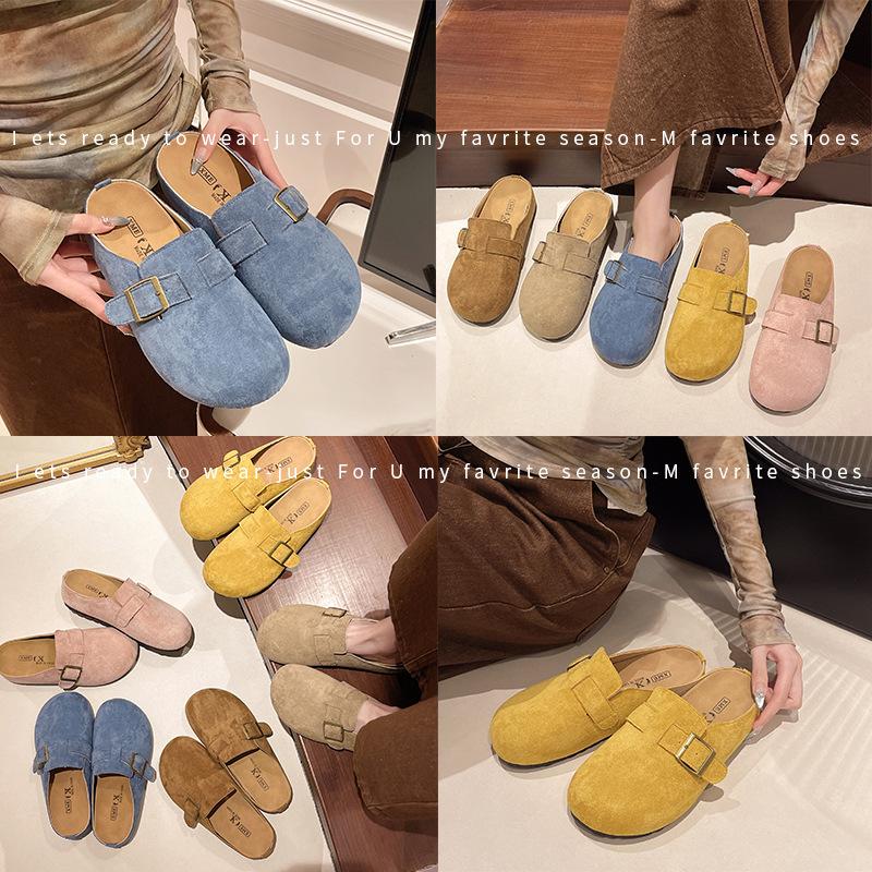 Retro Fashion Outer Wear Flat-bottomed Boken Bag Head Slippers 2025 Spring New Lazy One-pedal Thick-soled Slippers Women