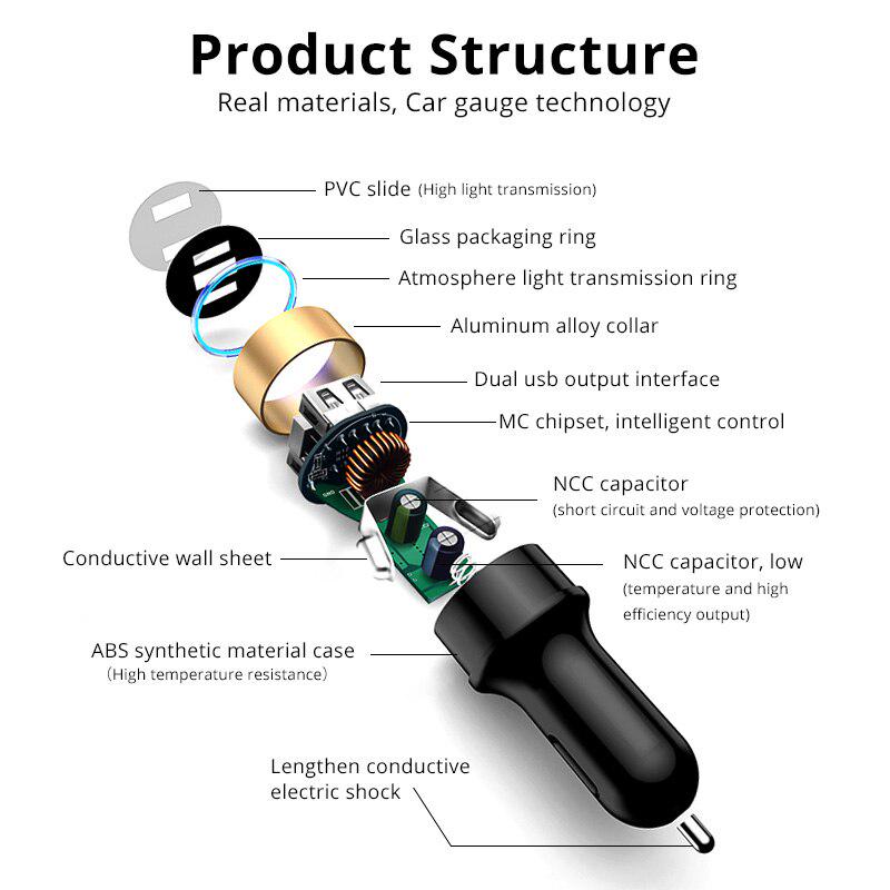 Автомобильное зарядное устройство USB 3.1A 2 порта Зарядное устройство для телефона в автомобиль Для мобильного Светодиодный дисплей Авто Быстрая зарядка Универсальный Адаптер USB Micro Type C KTY