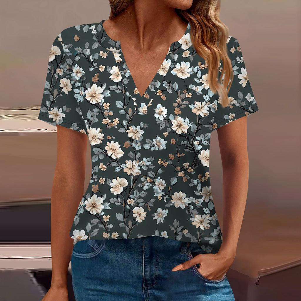 Women's T Shirt Tee Printed Short Sleeve Daily Weekend Fashion Basic V Neck Regular Top