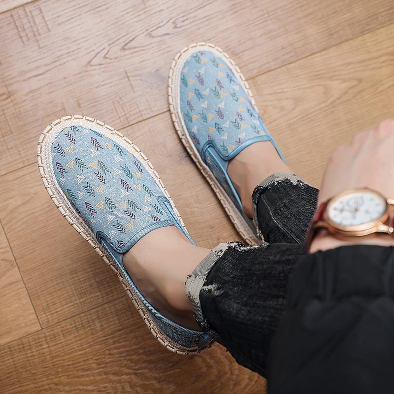 Старые пекинские тканевые туфли мужские с принтом летние дышащие ленивые на одном педале туфли Доудоу мужские на мягкой подошве льняные туфли рыбака