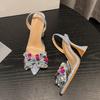 Fashion Design Gem Bowknot Women Pumps Sexy Pointed Toe Blue Denim Strange High Heels Shoes Ladies PVC Transparent Sandal