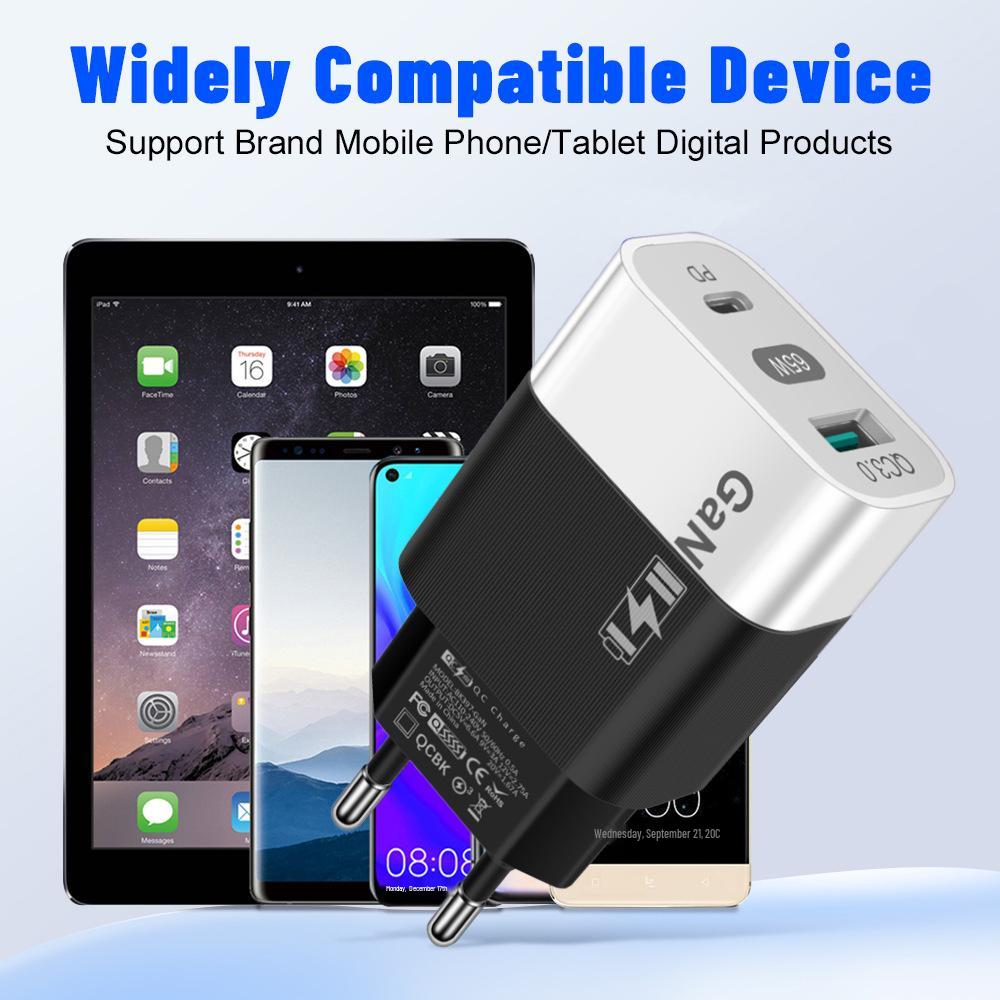 Новое 33-ваттное USB-зарядное устройство GaN с QC 3.0 и PD, поддерживает быструю зарядку 9 В и 12 В - Стандарт США/ЕС.