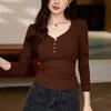 Chic Button Design T-shirt Women Fall New Slim Spice Sexy Long Sleeve Top
