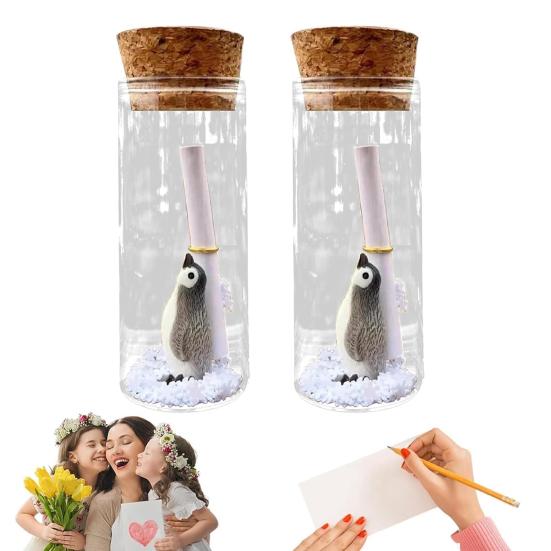Пингвин в бутылке с рукописным письмом, снежинка, смоляная фигурка пингвина в пробковой стеклянной банке, настольное украшение, подарок на день рождения ко Дню матери