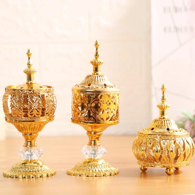 Creative Golden Metal Arabic Style Hollow Tower Incense Burner Incense Burner Craft Ornament Home Hotel Decoration