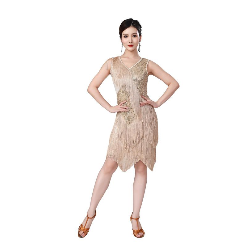 Women's Dance Dresses Sleeveless Sequin Fringe Latin Dance Dress