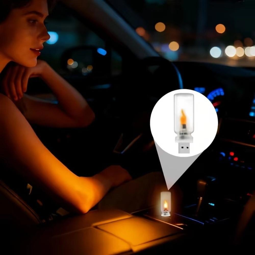 Glass USB Flame Night Light Warm Light Simulated Candle Light LED Flame Lamp Car Interior Decor
