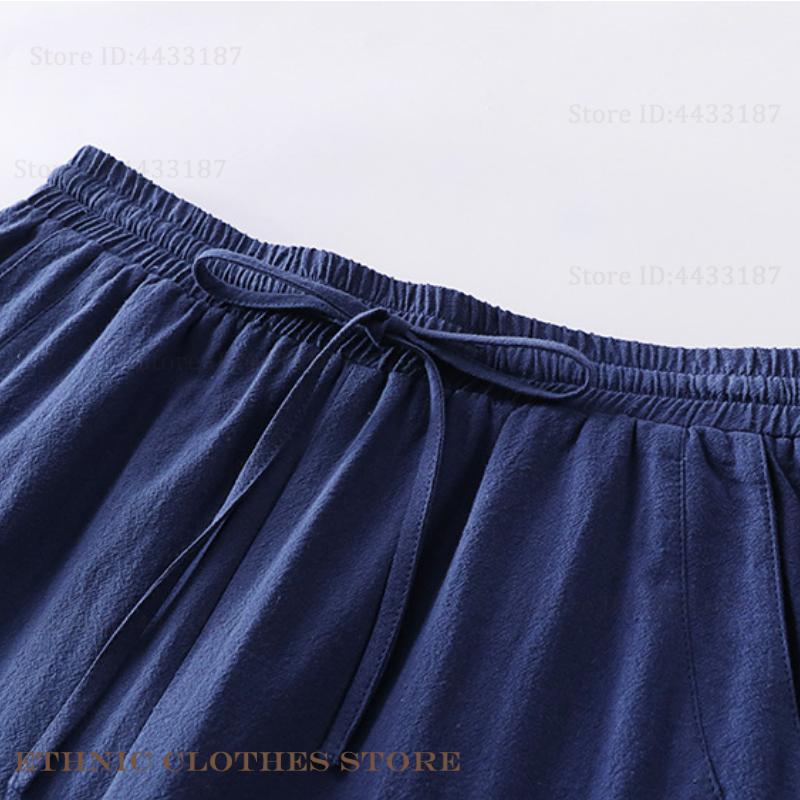 Большие размеры S-9XL Мужской японский кардиган-кимоно Комплект брюк Хлопок Лен Костюм самурая Харадзюку Свободная куртка Костюм