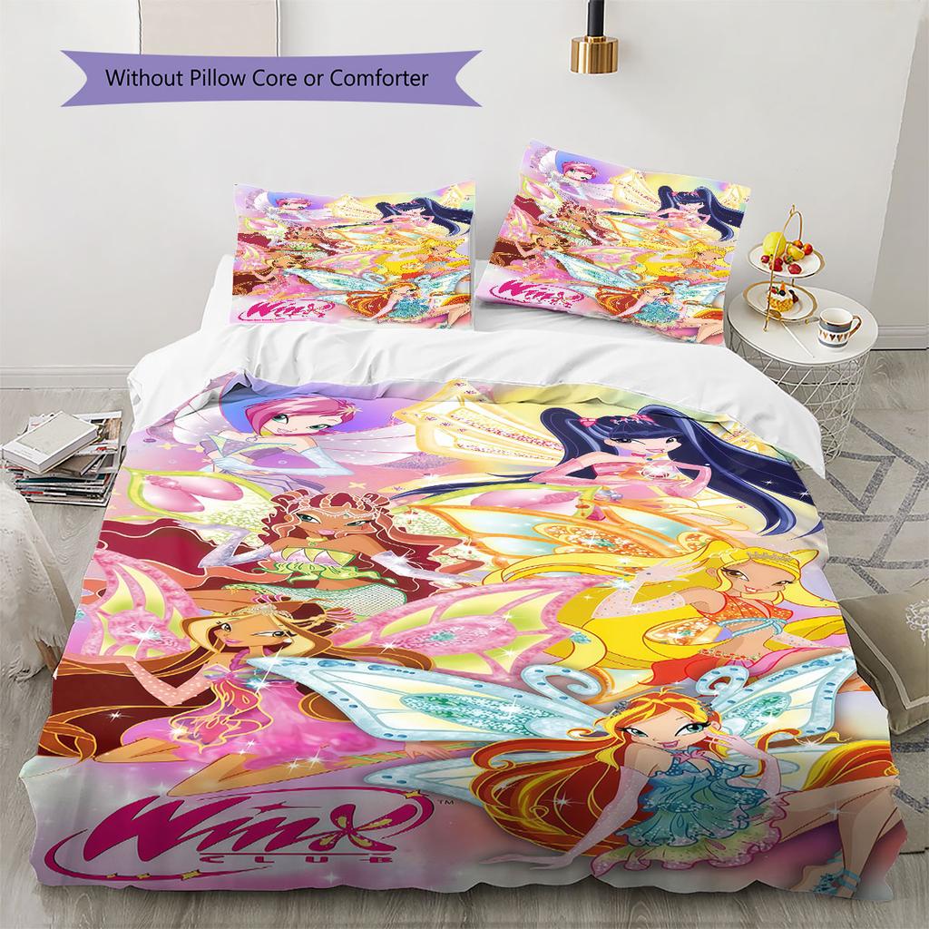 Winx Club poster Bedding Quilt Set Quilt Cover Pillowcase Home Decoration Birthday Gift (1 * duvet cover + 2 * pillowcase, without core)