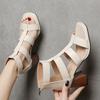 Toe Roman Shoes 2024 New Hollow Women's Sandals Chunky Heel Platform All-Match High Heels Sandals Booties Women Sandals