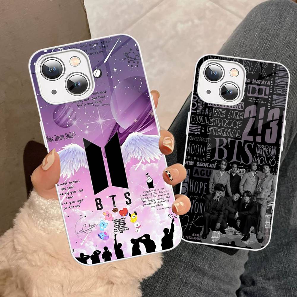 K-Pop Cartoon Boys B-BT21S Tempered Glass For Iphone 14 13 12 11 Pro Mini XS MAX 14Plus X XS XR Cover