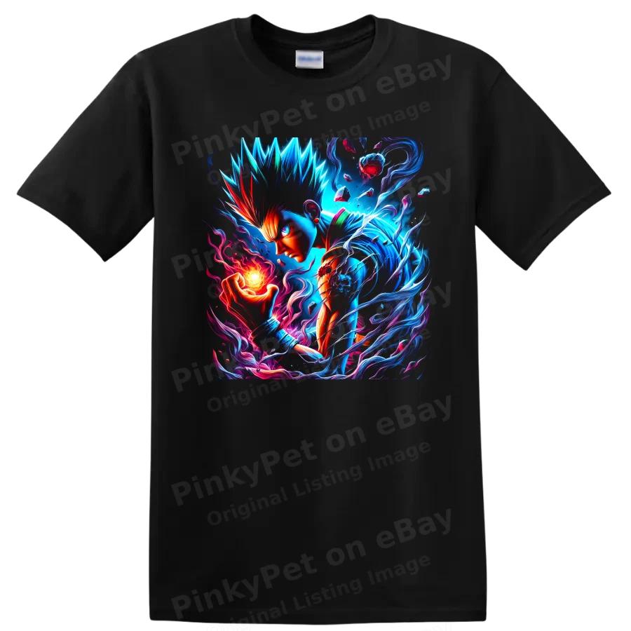 Garou Anime Warrior T Shirt w/ Neon Energy Fire Orb Fantasy Art Graphic Tee