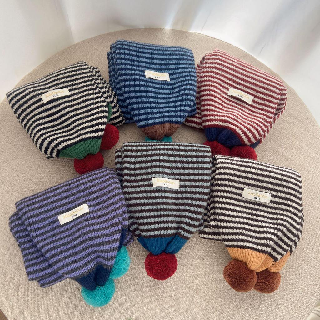 Chic Baby Pom-Pom Knit Scarf: Color Block, Unisex, Warm Wool