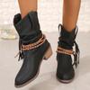 Fashion Pointed Toe Women Snow Ankle Boots Tassels Mid Heels Shoes Leather Chelsea Boots Winter 2024 Trend Chunky Goth Botas De Mujer