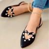 Повседневные туфли на плоской подошве большого размера, женские милые одинарные туфли в форме сердца с острым носком, стразами и бисером, размеры 35–43