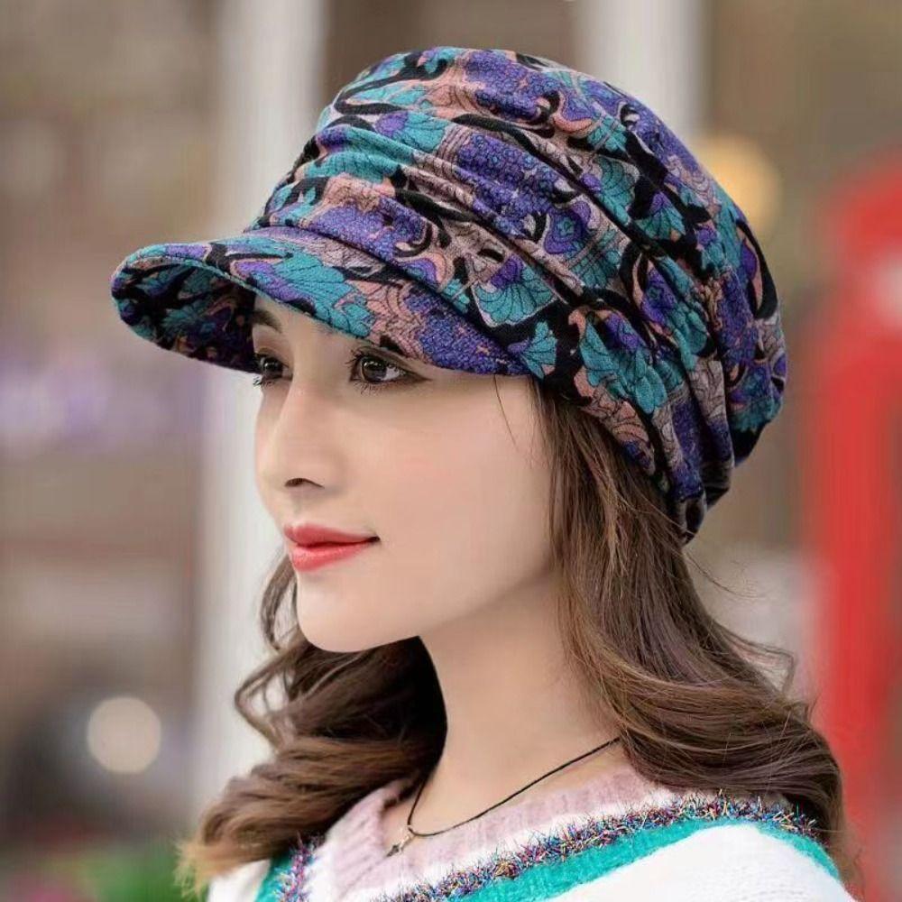 Warm Women Visor Hat Short Version Headwear Wrap Fashion Beanie Caps Women