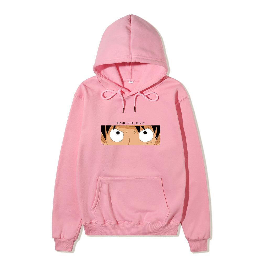 One Piece Monkey D Luffy Hoodie, Anime Character Eyes Print Long Sleeve Pullover Hooded Sweatshirt Casual Streetwear
