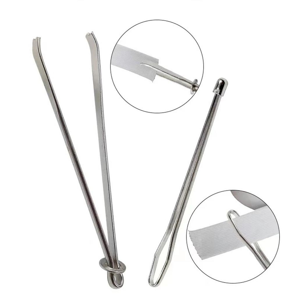 Drawstring Threader Set Flexible/Flat Drawstring Threader Stainless Steel Sewing Loop Turner Hook Tweezers Cord Locks