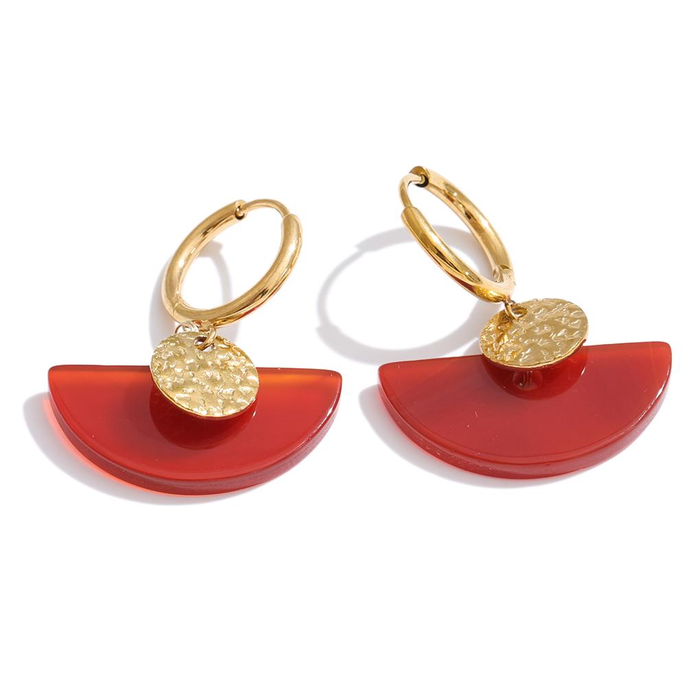 Yhpup Stainless Steel Fan French Drop Hoop Earrings High Quality Natural Tiger Agate Stone 2026 New Arrivals Daily Jewelry Gift