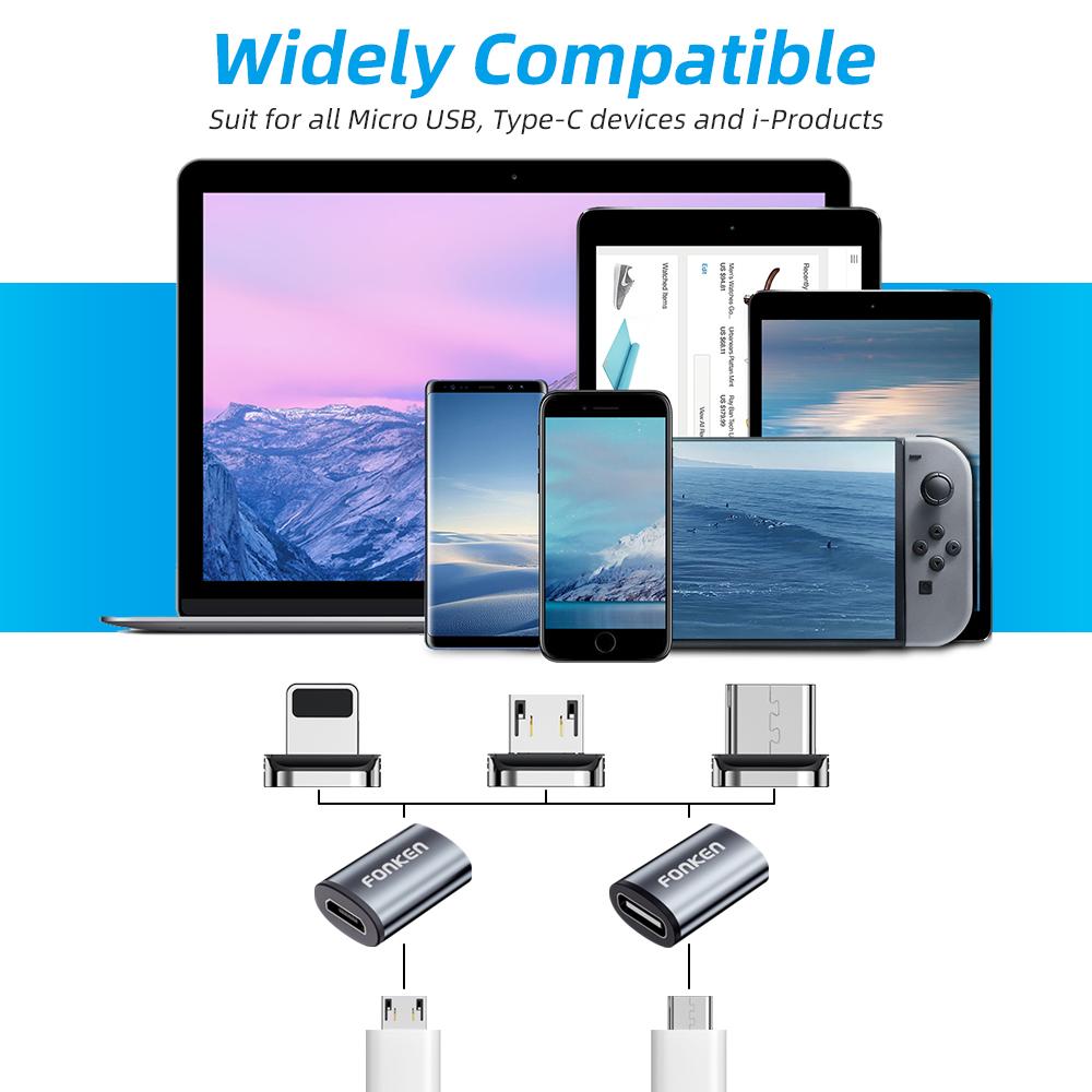 FONKEN Кабель Micro USB типа C, конвертер, магнитный адаптер кабеля, магнитный разъем кабеля зарядного устройства, конвертер для зарядки мобильного телефона