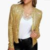 Women's Long Sleeve Round Neck Cardigan Jacket Solid Color Sequins Casual Top