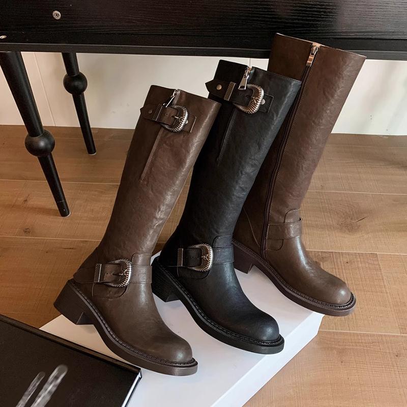 Winter Soft Leather Women Knee High Boots Fashion Back Zippers Modern Long Booties Designer Flats Botas De Mujer