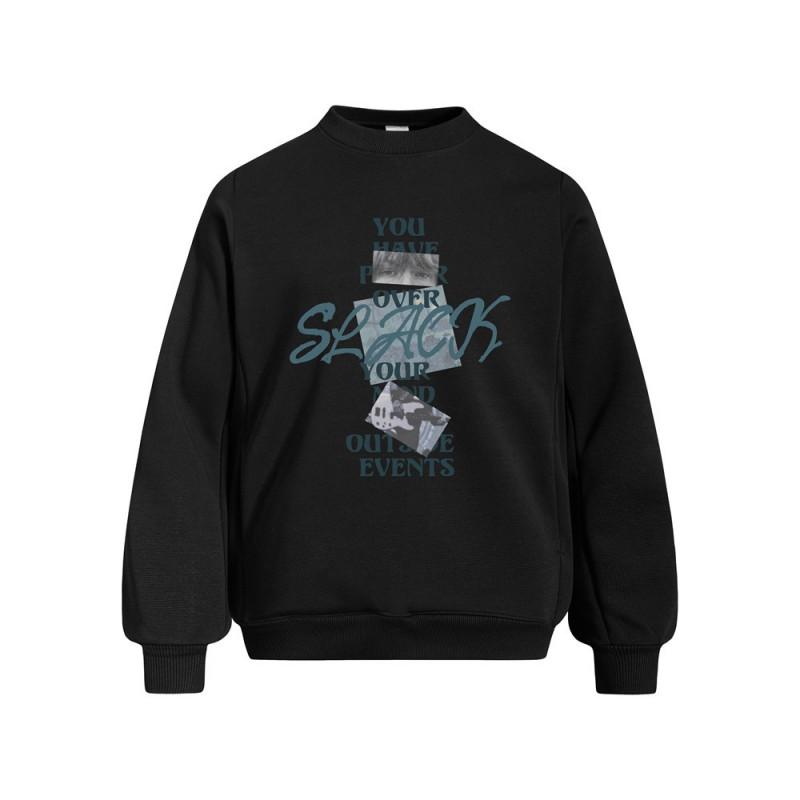 Mens Oversized Graphic Print Crewneck Sweatshirt With Side Pockets Casual Streetwear Fall