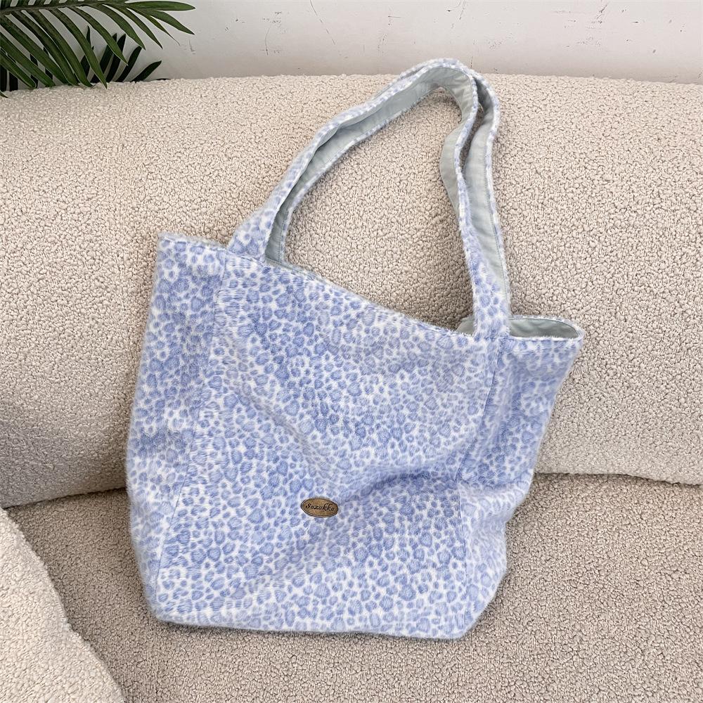Korean Leopard Print Double-sided Plush Women's Shoulder Bags Large Capacity Female Shopping Bag Casual Versatile Ladies Handbag
