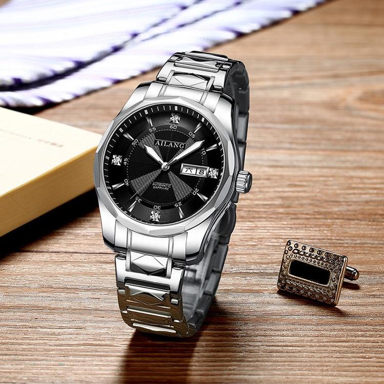 AILANG Мужские полностью автоматические механические часы Мужские часы Модные водонепроницаемые часы с двойным календарем из камня и стали