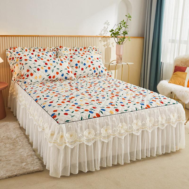 Корейское кружевное покрывало King Size 200x220, хлопковое покрывало с принтом пыли и оборками, двойная стеганая простыня с 2 подушками