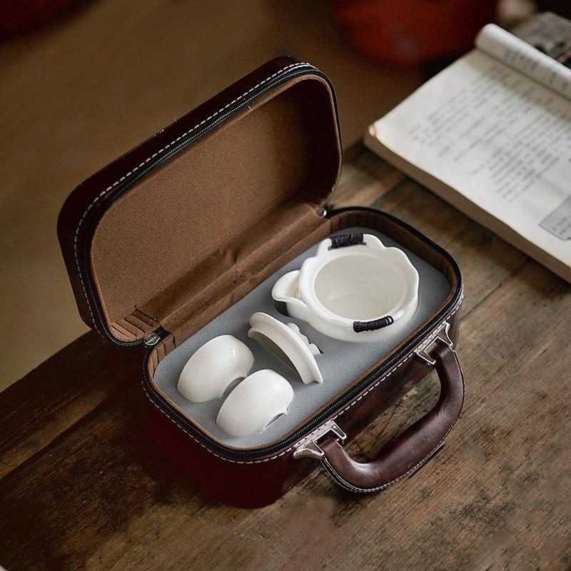 High-end Single Teapot Suet Jade Porcelain Hand Grab Pot, Express Cup, One Pot and Two Cups of Light Luxury Teacups, High-end Business Souvenir