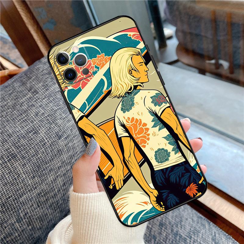 Японский Серфер Чехол для Телефона Для iPhone 16 15 13 12 11 14 Pro Max 12 13 mini XR 15 16 Plus 16e Чехол-Оболочка