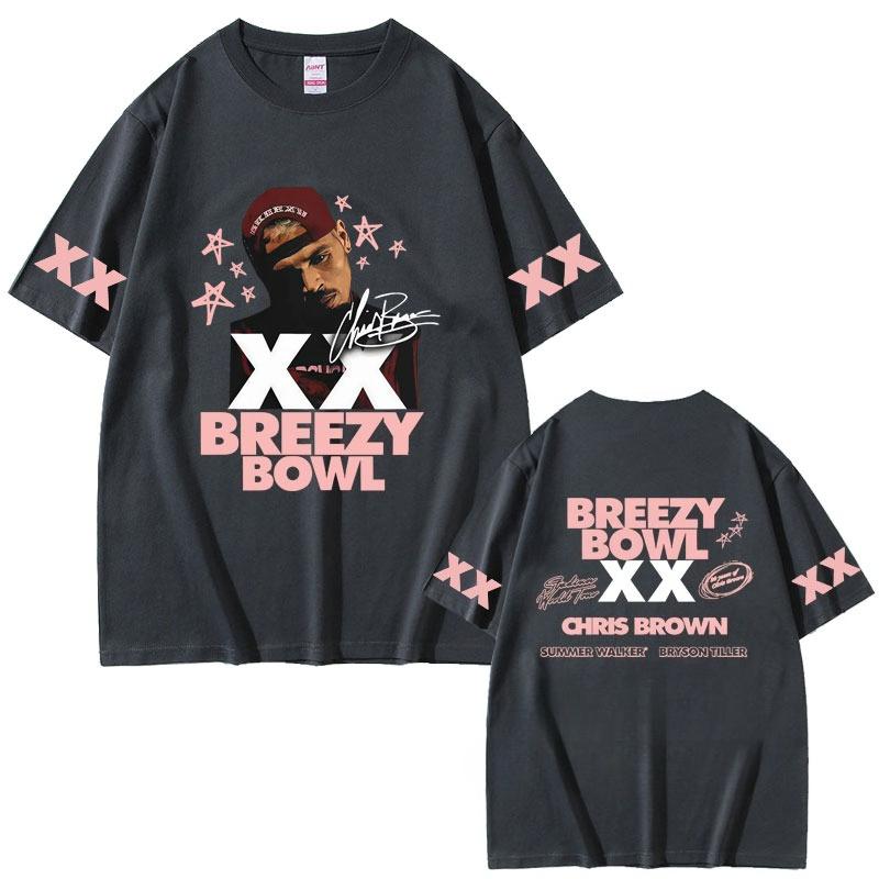 Весна-Лето 2026 Рэп-исполнитель Крис Браун Breezy Bowl XX Тур Мужские и Женские Хип-Хоп Уличная Одежда Футболки