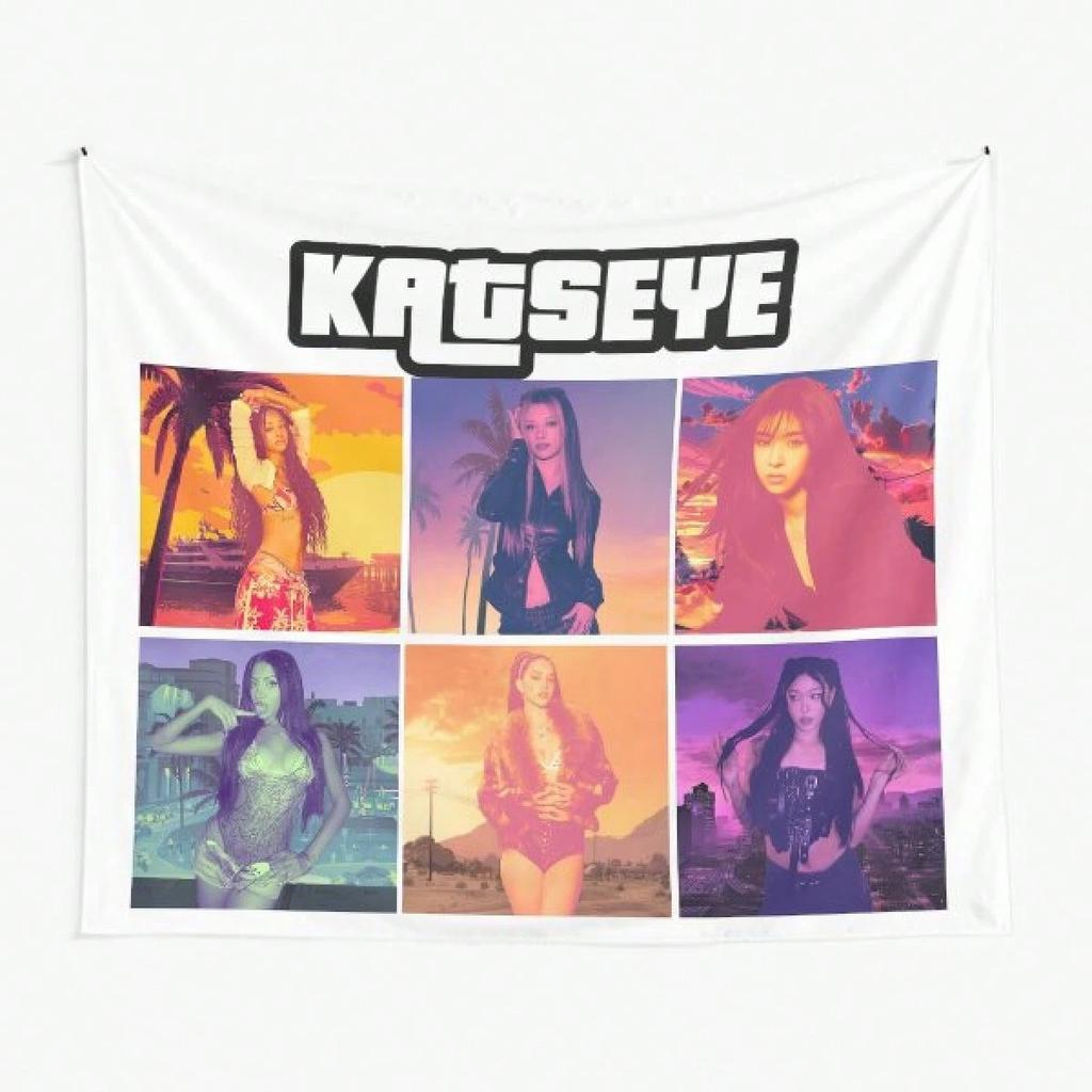 1pc KATSEYE Collage Wall Tapestry Polyester 2D Printed Decor Stylish BedroomLiving Room Wall Art Fan Gift for Home Decor