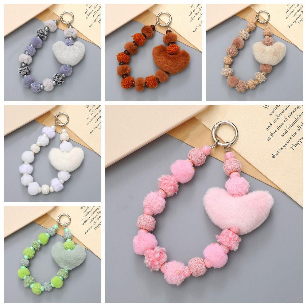 Цветной шнурок для мобильного телефона, мягкий браслет с бисером в форме сердца, подвесные украшения
