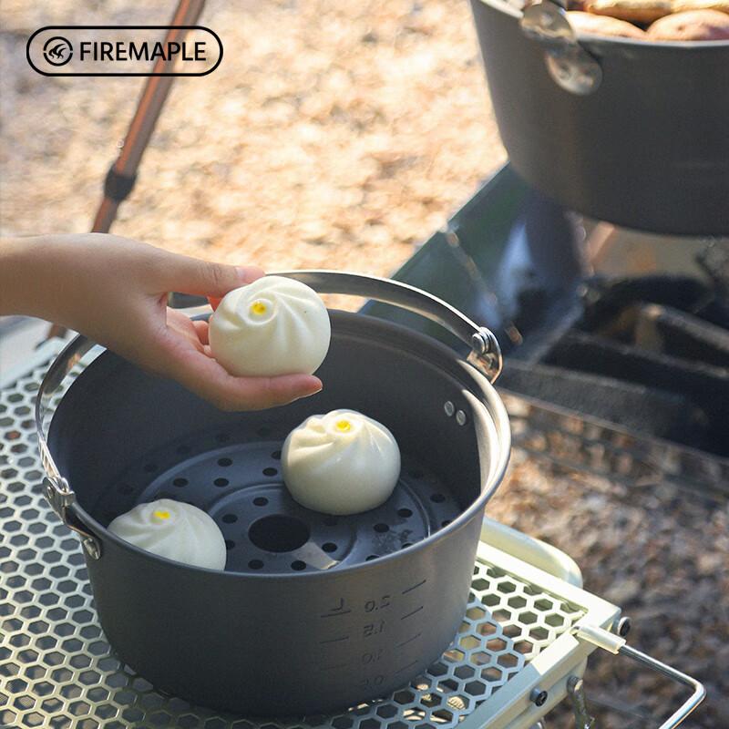 FIRE-MAPLE Mini Hanging Steamer Pot, Outdoor Hanging Steamer with Steaming Tray, Wilderness Camping Steam Cooker, Single-Pot Soup Pot And Hot Pot