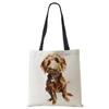 Women Handbag Linen Totes with Dog Print Casual Traveling Beach Gift Bags CLE