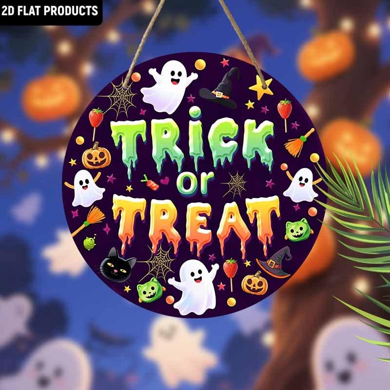 JIT 1pc 2D Flat 'trick or Treat' Halloween Theme Wooden Decorative Signs & Plaque, Bohemian Style Wall Hanging Decor, Suitable for Family Front Door