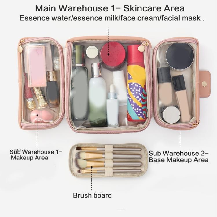 Practical PU Makeup Organizer Multiple Pockets Ergonomic Cosmetic Pouch Toiletry Storage Case for Women Travel Essential