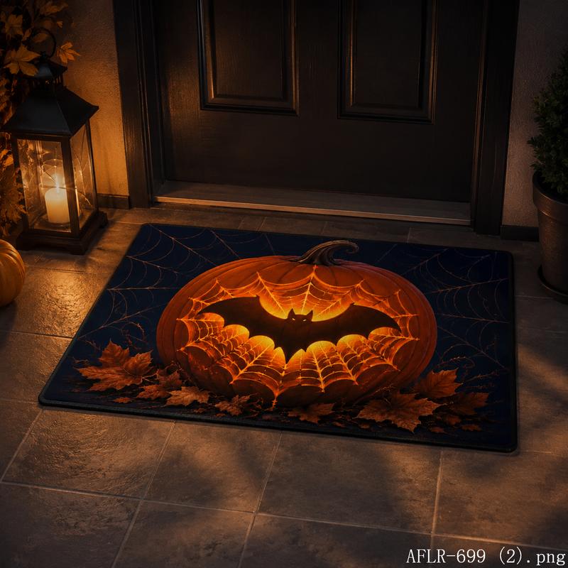 Halloween Spider Web Bat Rug, Soft Non-Slip Porch Mat, Spooky Entryway Carpet, Scary Decorative Door Rug, Home Decor