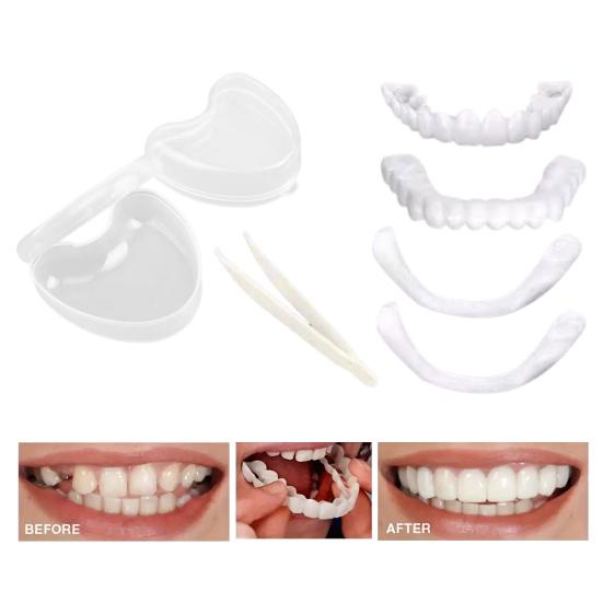 1 комплект искусственных зубов, регулируемых для мужчин, женщин, верхних и нижних, косметических зубных протезов, виниров, пятен, естественный оттенок, уверенная улыбка, временный зуб