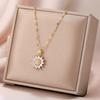 1PCS Gold-color Necklace Ladies Light Luxury Style Flower Pendant Inlaid Zirconia Titanium Steel Chain Holiday Zircon