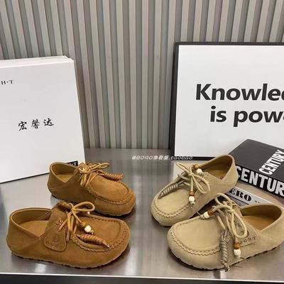 2025 осень новая кожаная плоская повседневная обувь-бини женская универсальная и удобная два способа носки замшевые лоферы одинарная обувь