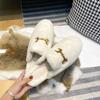 Модные женские плюшевые тапочки на плоской подошве, зимняя обувь для дома и отдыха, металлический декоративный дизайн, повседневные и офисные мюли, большой размер 41-44