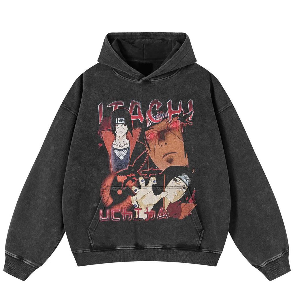 Уличная ретро японская мультяшная графика, черная, свободная, унисекс, толстовка с капюшоном Y2K